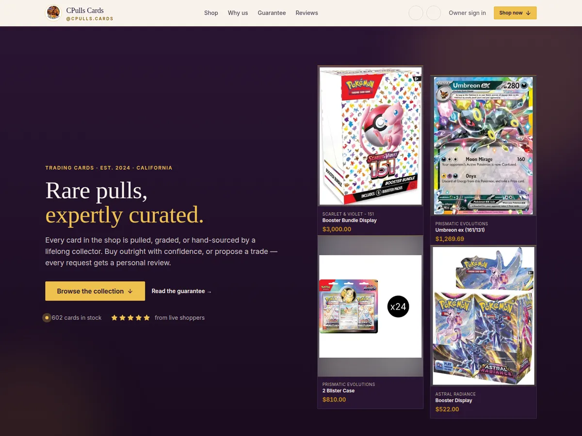 CPulls Cards storefront — Rare pulls, expertly curated
