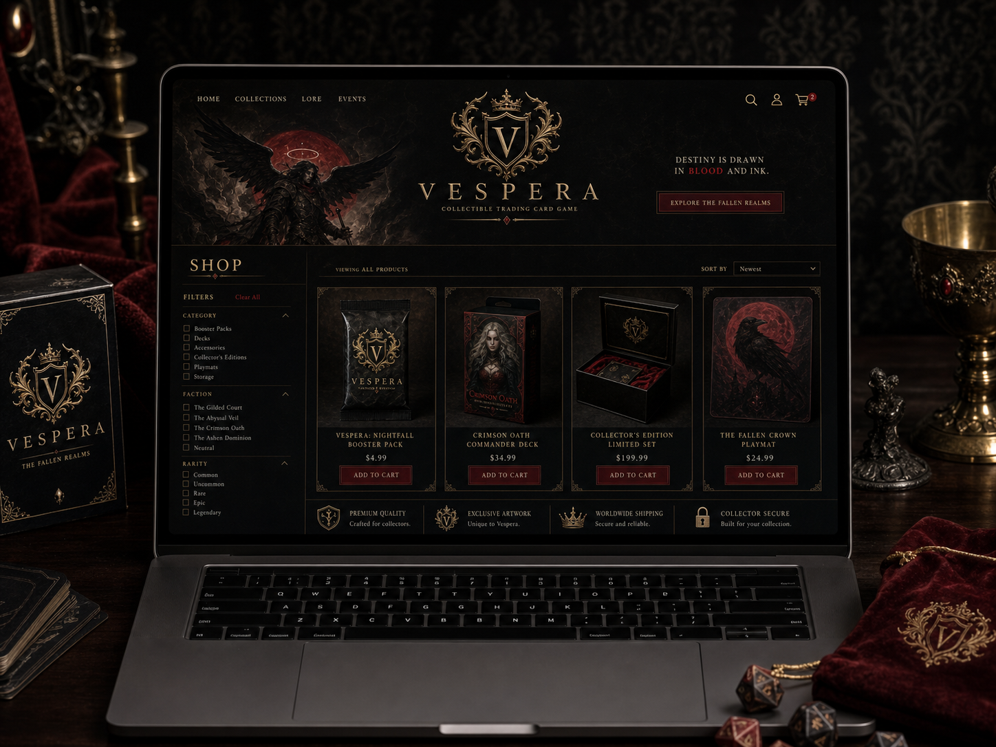 Supremacy TCG gothic storefront mockup